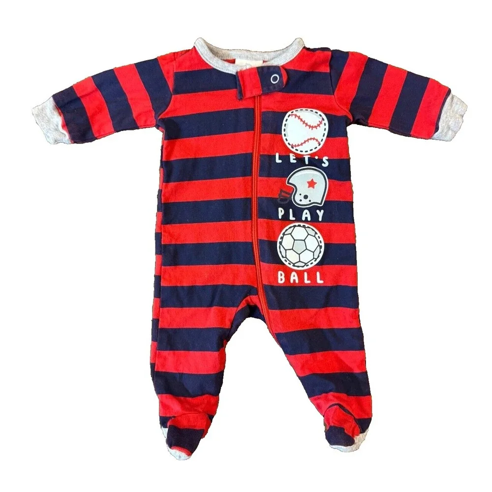 Preemie Baby Boy Sleeper Outfit Sports Red Blue Stripe Zipper Cotton Reborn Doll